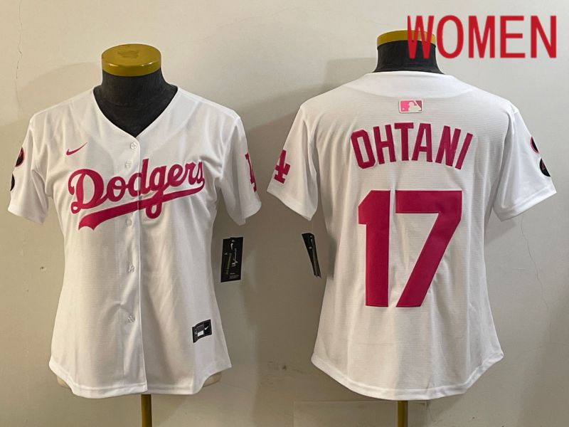 Women Los Angeles Dodgers #17 Ohtani White pink Game 2024 Nike MLB Jersey style 5